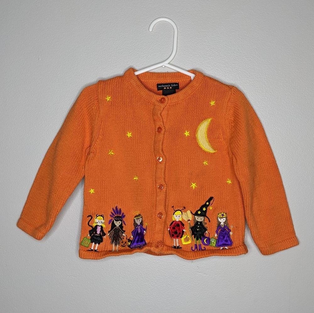 Authentic Kids orange Halloween character button up cardigan sweater 2T